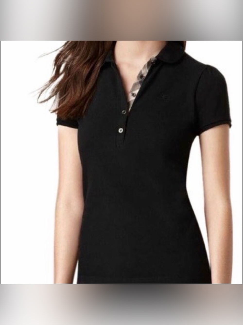 Burberry Classic Black Polo Top with Contrast Placket - Women's